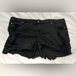 Torrid Distressed Black Jean Shorts With Floral Lace Siding Women's Plus Size 22